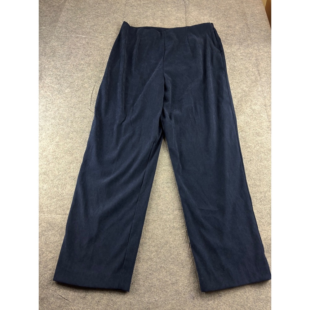 Susan Graver Navy Blue Straight Leg Dress Pants XL Side‎ Zip Stretch Tailored